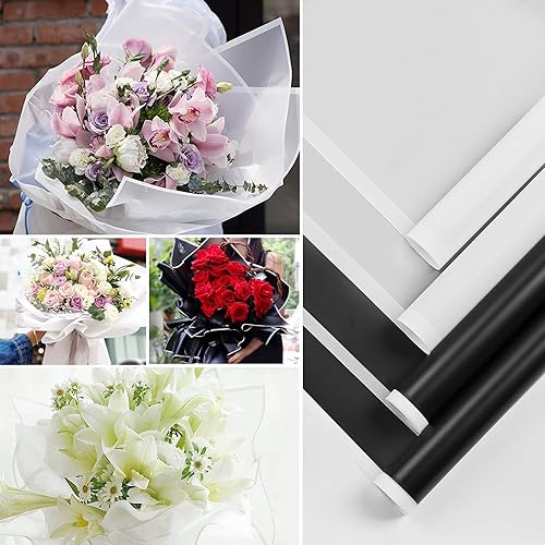 Miniatura 4 de Jutieuo 20 hojas de papel de regalo de flores, suministros de ramo de floristería, papel de regalo floral impermeable con borde blanco con cinta,