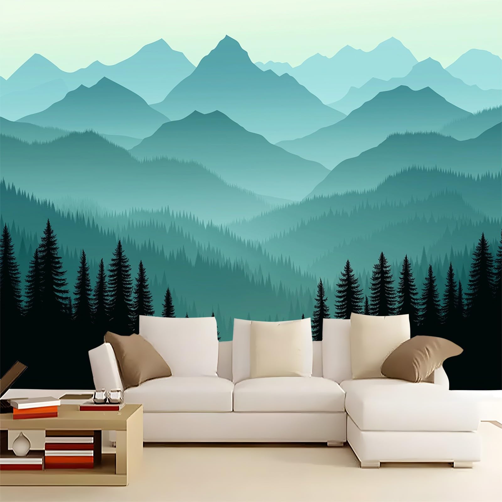 Tapeta 300 x 210 cm prosta geometria górska malarstwo turkusowe tapety na malowidła ścienne sypialnia salon
