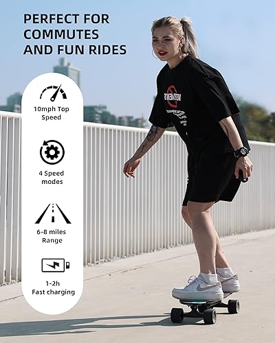 Miniatura 2 de Monopatín Eléctrico con Motor de 350W, Eboard de 27" con Control Remoto, 4 Modos Máx 10Mph, Plataforma de 8 Capas, Monopatines Eléctricos para