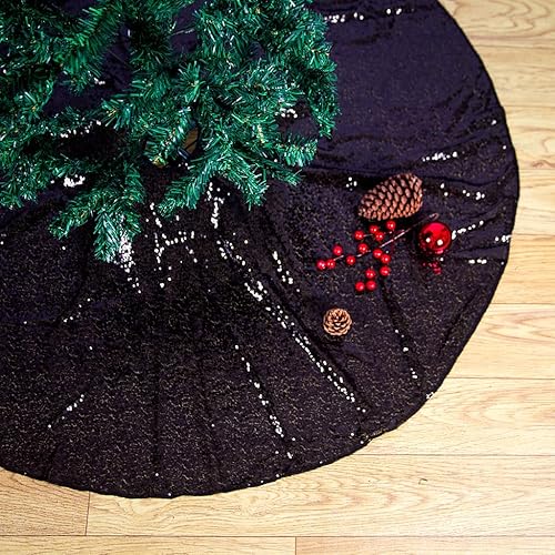 Miniatura 14 de Falda grande para árbol de Navidad, color turquesa de 48 pulgadas, falda redonda de árbol de Navidad, decoración navideña de lujo, faldas de árbol