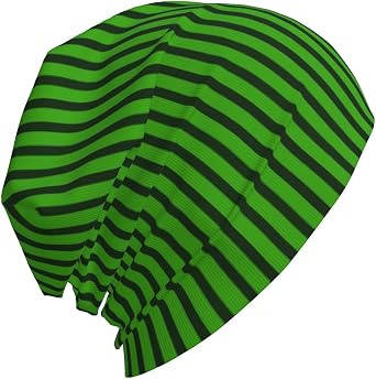 Green Black Stripes Beanie Chemo Cancer Headwear Hats for Women Men Slouchy Beanies Skull Cap Turban