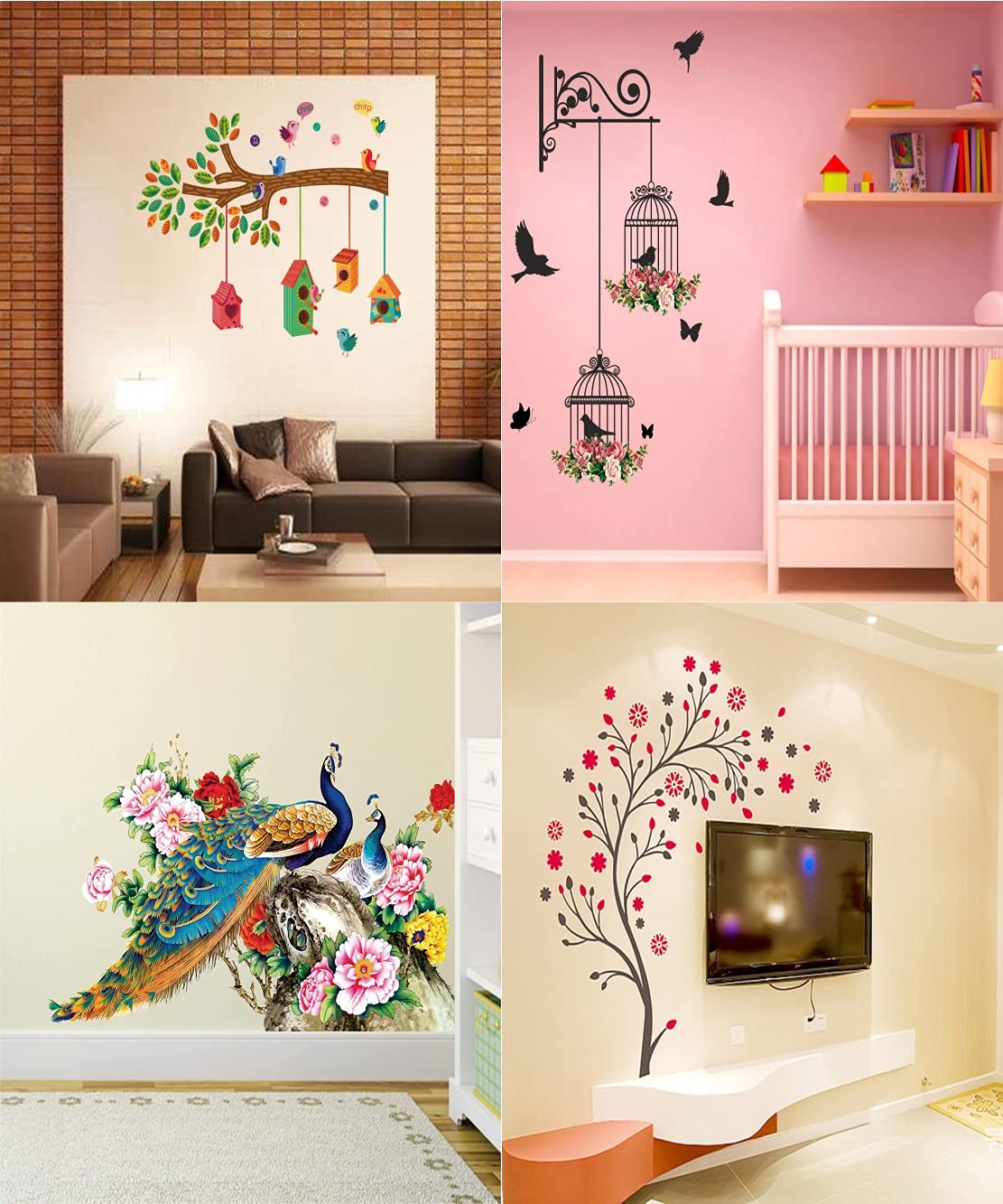 Ghar Kraft Set of 4 Wall Sticker Royal Peacock | Bird House On A Branch | Branches and Cages | Branches and Cages | Branches and Cages | Magical Tree (B09GRRSC21) Amazon Price History, Amazon Price Tracker