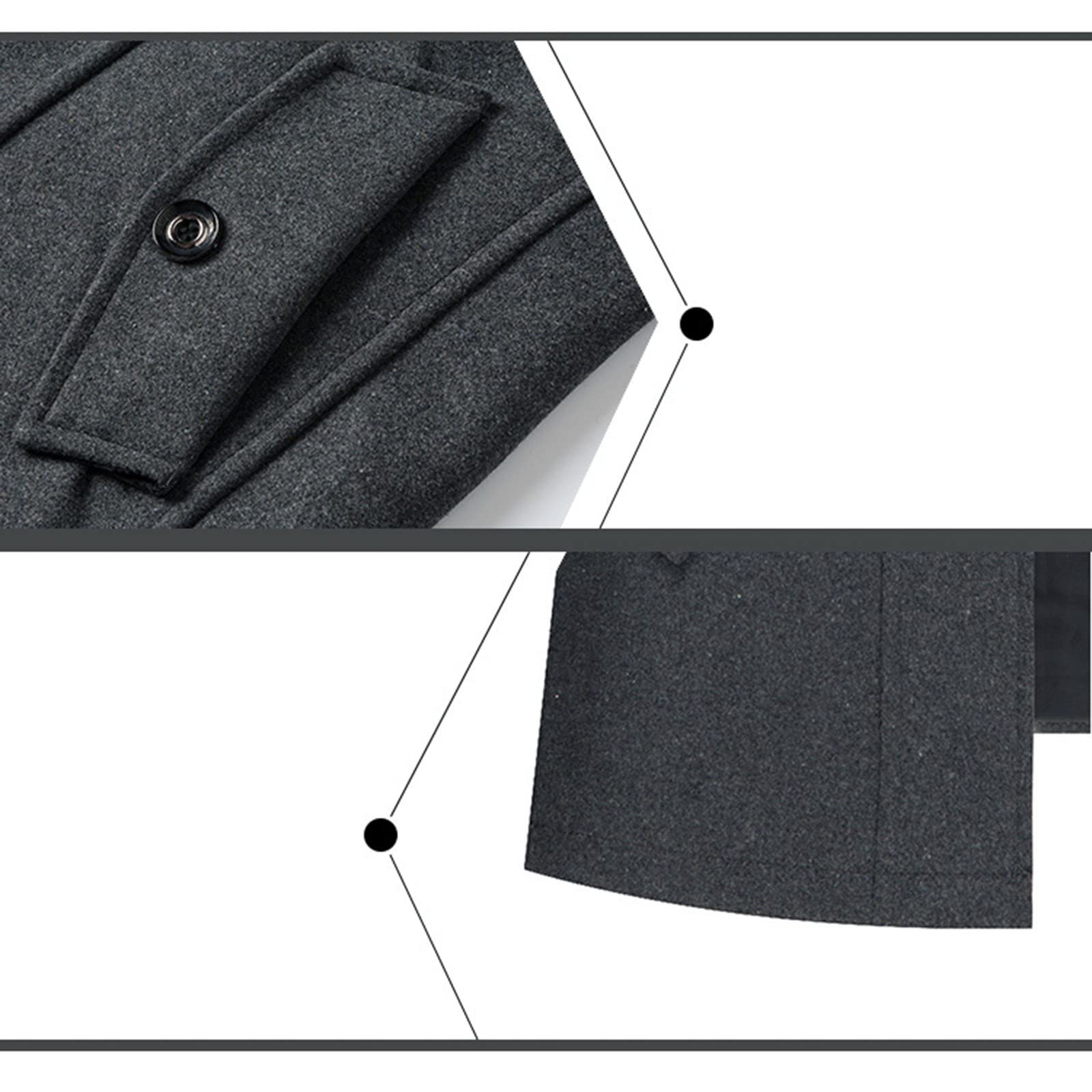 Sunnyuk Mantel Herren Lange Jacke Slim Fit Casual Wollmantel Wintermantel Kerbkragen mit Knopfleiste Trenchcoat Herrenmantel Winter Warme Oberbekleidung Schwarz Einreiher Business Outfit Coat