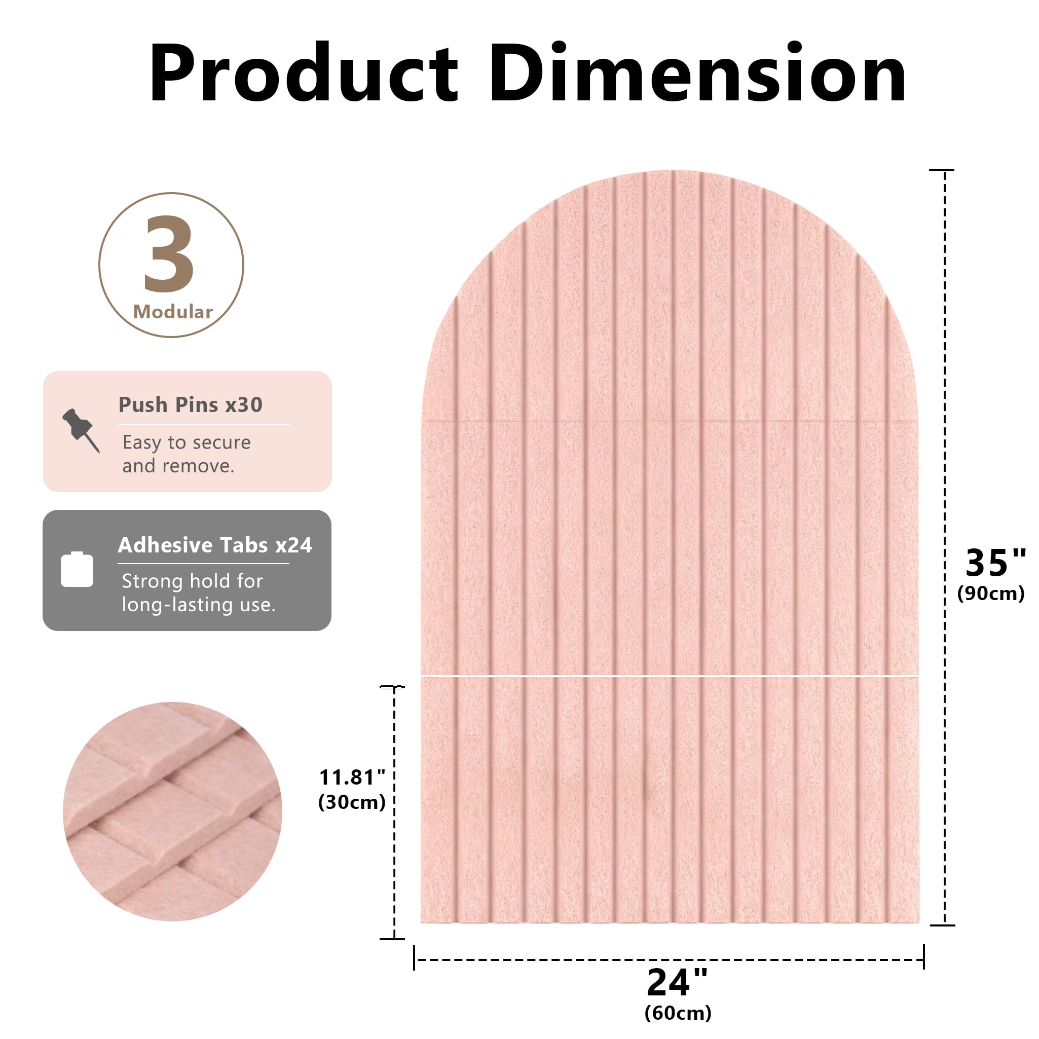 Filz Pinnwand, 88,9 cm x 61 cm Korktafel Alternative, dekorative Filz-Pinnwand mit 30 Pinnnadeln, Vision Board für Büro, Schlafzimmer, Zuhause, Wanddekoration, Foto-Display (Rosa)