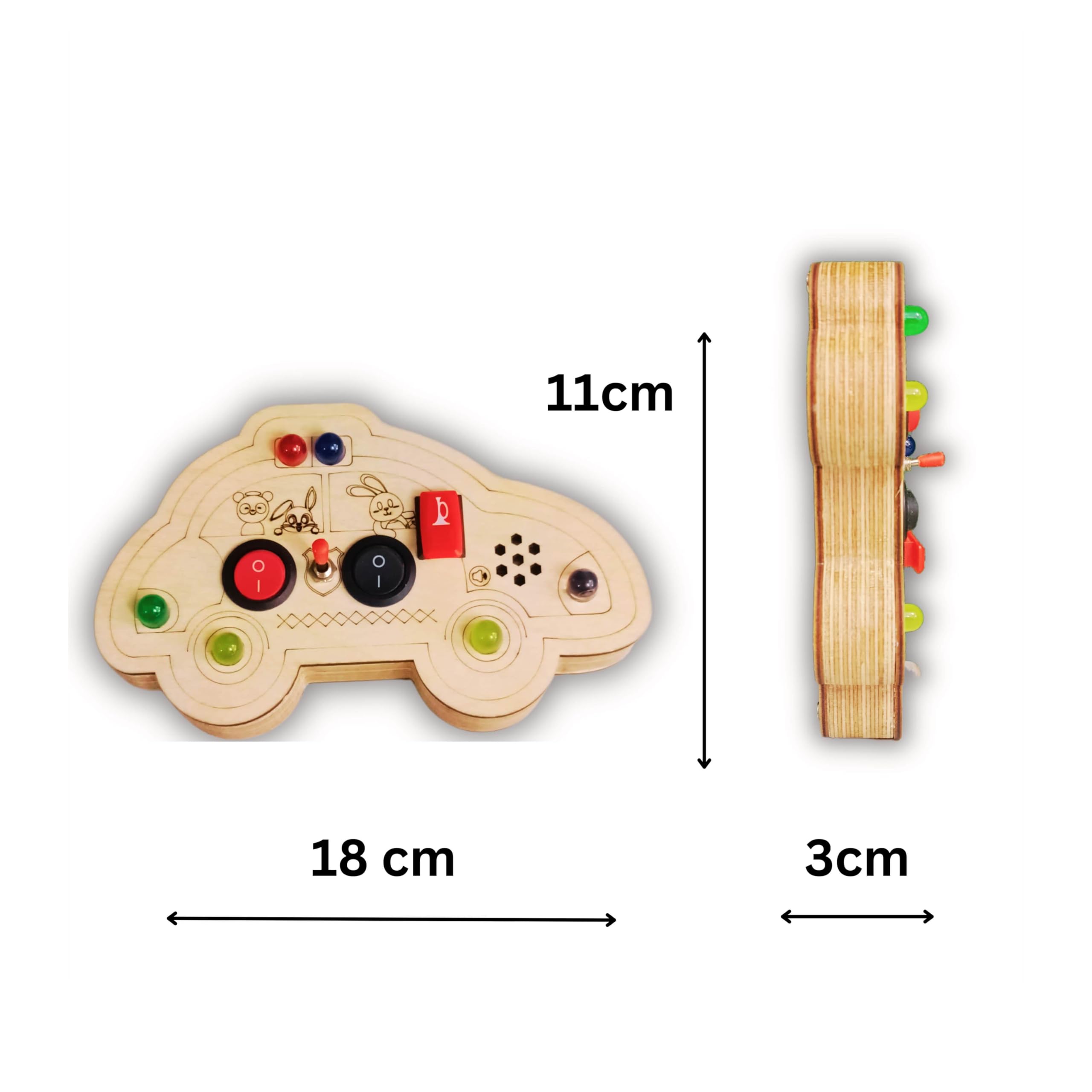 Metclap Emergency Echo Busy Board – Wooden Car Shape Montessori Busy Board Toy with Lights, Siren Sounds, Switches & Buttons – Educational Sensory Activity Toy for Toddlers, Kids Travel Learning Toy 4