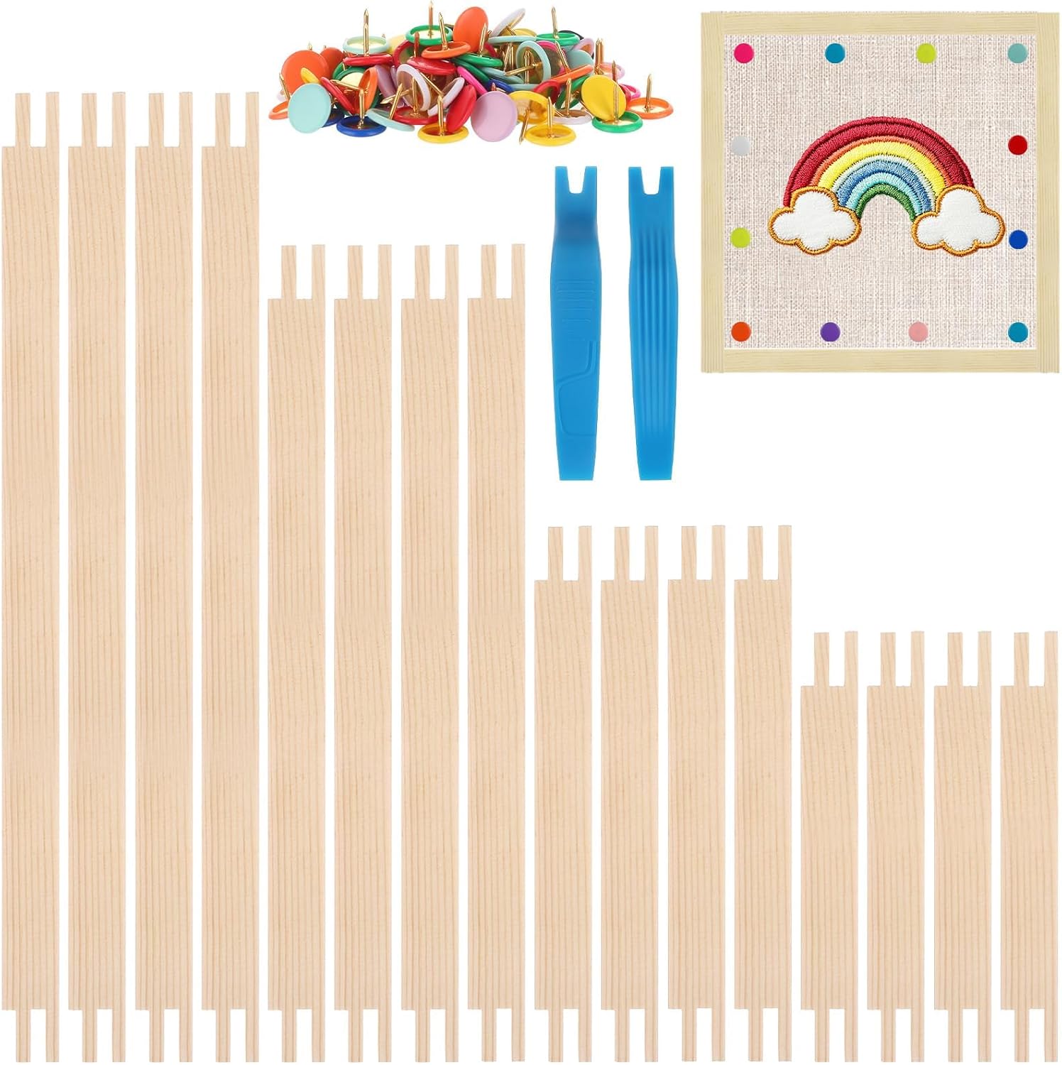 16 Sets Stretcher Bars for Needlework with 100 Tacks, 4 Sizes 16Pcs Wooden Canvas Splicing Stretcher Bars Needlepoint Embroidery Stitch Frame Set for Crafts Art Supplies for Women's Birthday Gift