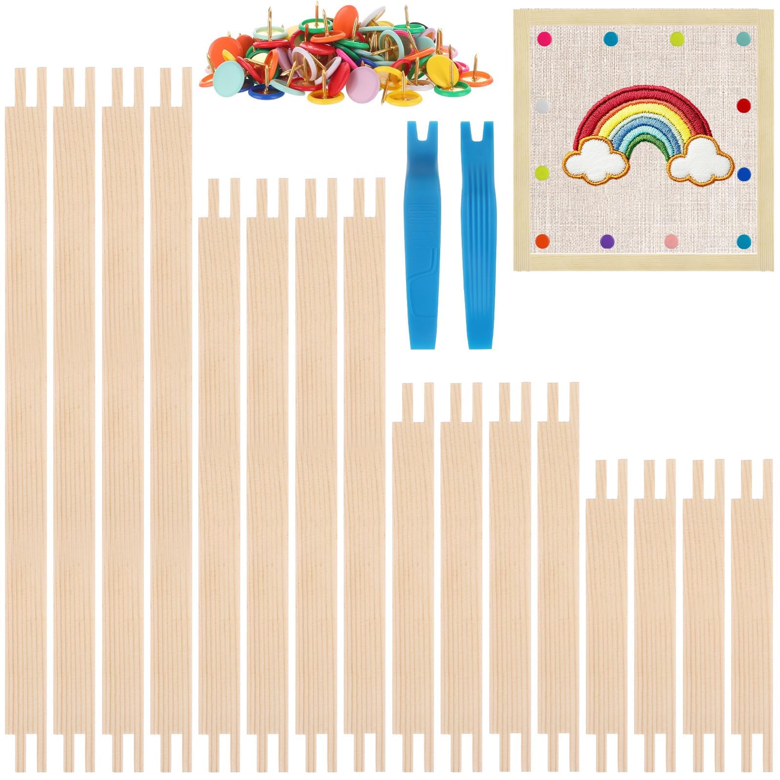 16 Sets Stretcher Bars for Needlework with 100 Tacks,4 Sizes 16Pcs Wooden Canvas Splicing Stretcher Bars Needlepoint Embroidery Stitch Frame Set for Crafts Art Supplies for Women's Birthday Gift-image-18