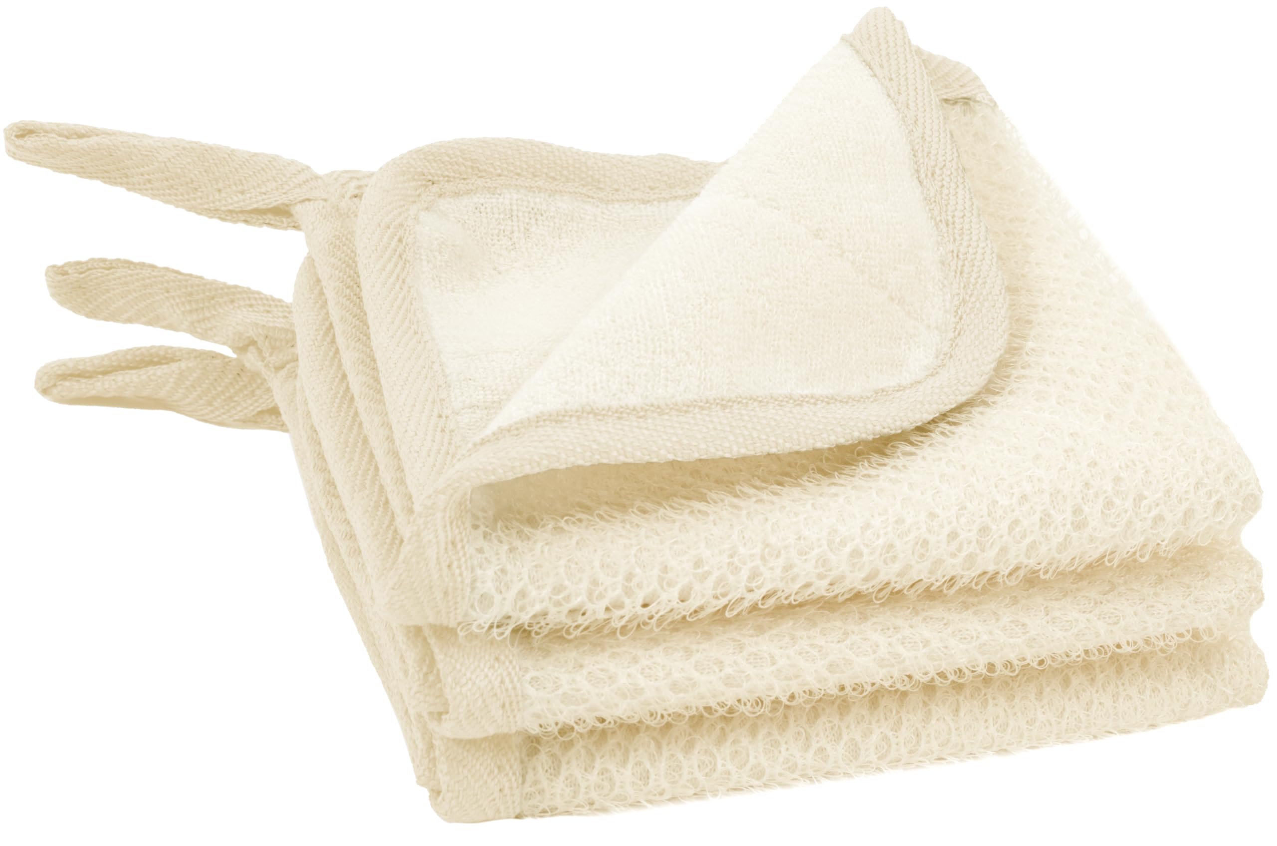 S&T INC. Exfoliating Washcloths, Dual Sided for Face and Body Scrub Towel, 9.9 Inch x 9.9 Inch, Cream, 3 Pack