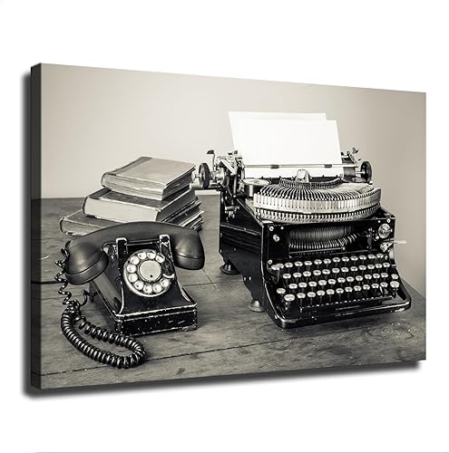 Póster retro vintage para teléfono y máquina de escribir en blanco y negro, pintura decorativa, impresión moderna para el hogar, dormitorio, sala de