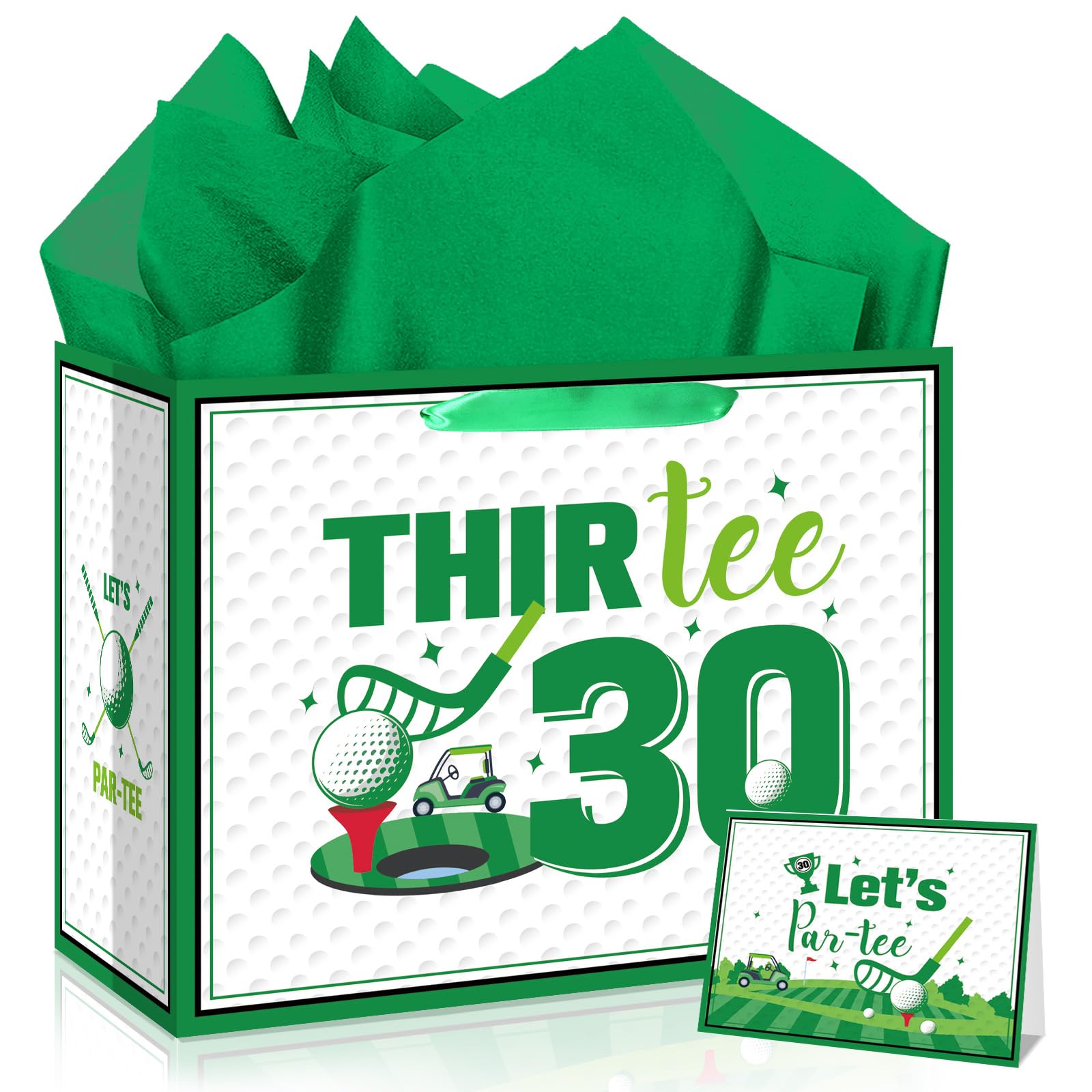 12'' Large 30th Golf Birthday Gift Bag with Greeting Card Tissue Paper Funny Thir-tee Themed Party Decorations Presentation Present Bag for Men Dad Husband Golf Lovers 30th Milestone Birthday Supplies