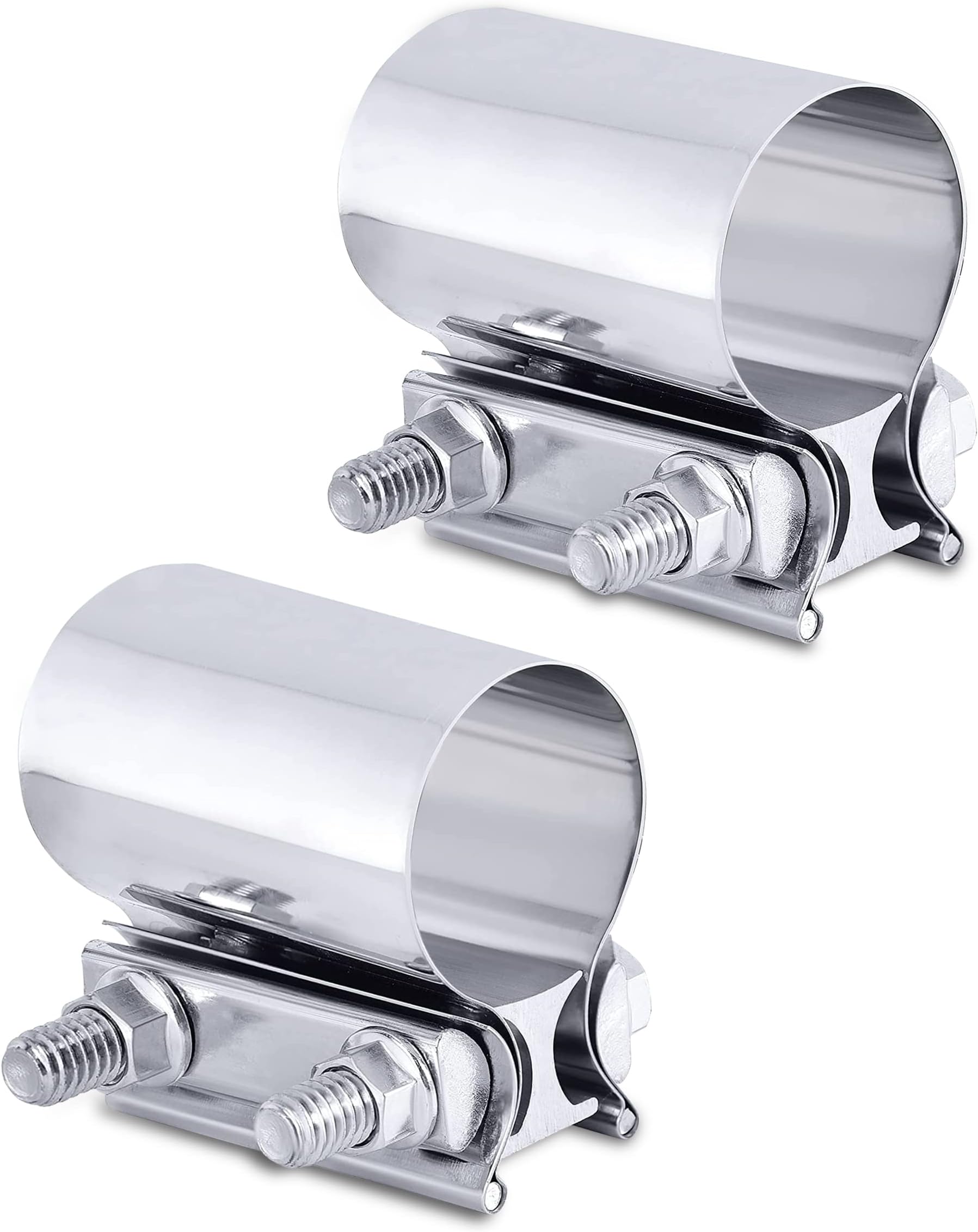 2 Packs Exhaust Clamp,2.0” 2.25” 2.5” 3.0” Stainless Steel Joint Exhaust Pipe Muffler Clamp Band Butt Joint Band Clamp Sleeve Coupler,Used for Exhaust Pipe,Muffler,Elbow (2.5inch)
