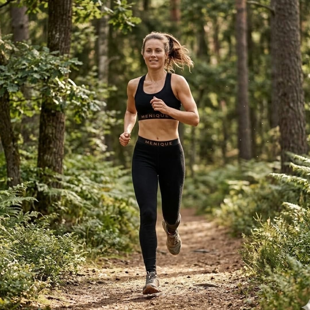 Menique - Leggings da donna per palestra e yoga, in lana merino di peso medio, con cintura Nero XL
