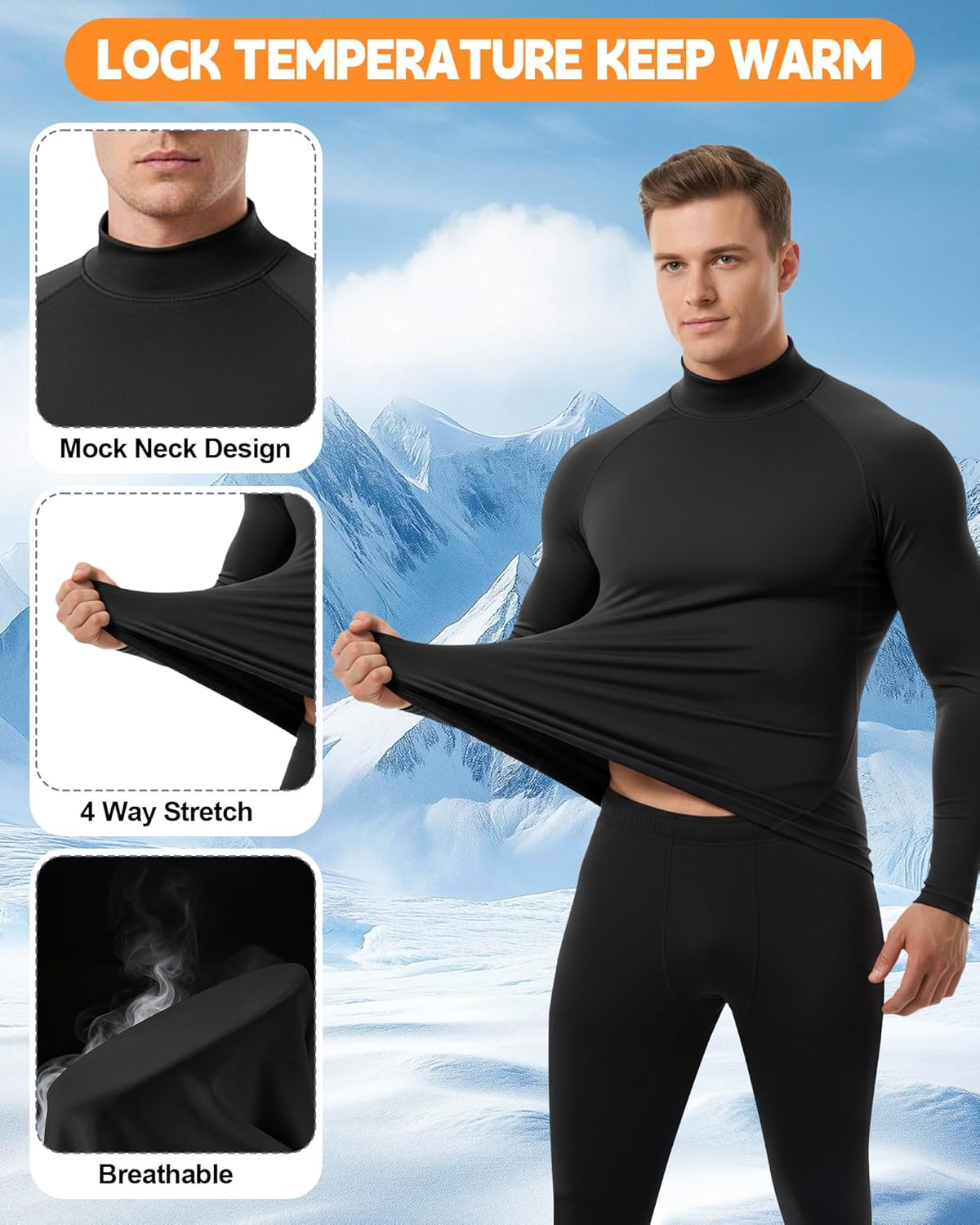 Coume 4 Pack Men's Thermal Compression Shirts Fleece Lined Turtle Mock Neck Undershirt Long Sleeve Athletic Base Layer Tops - Image 3