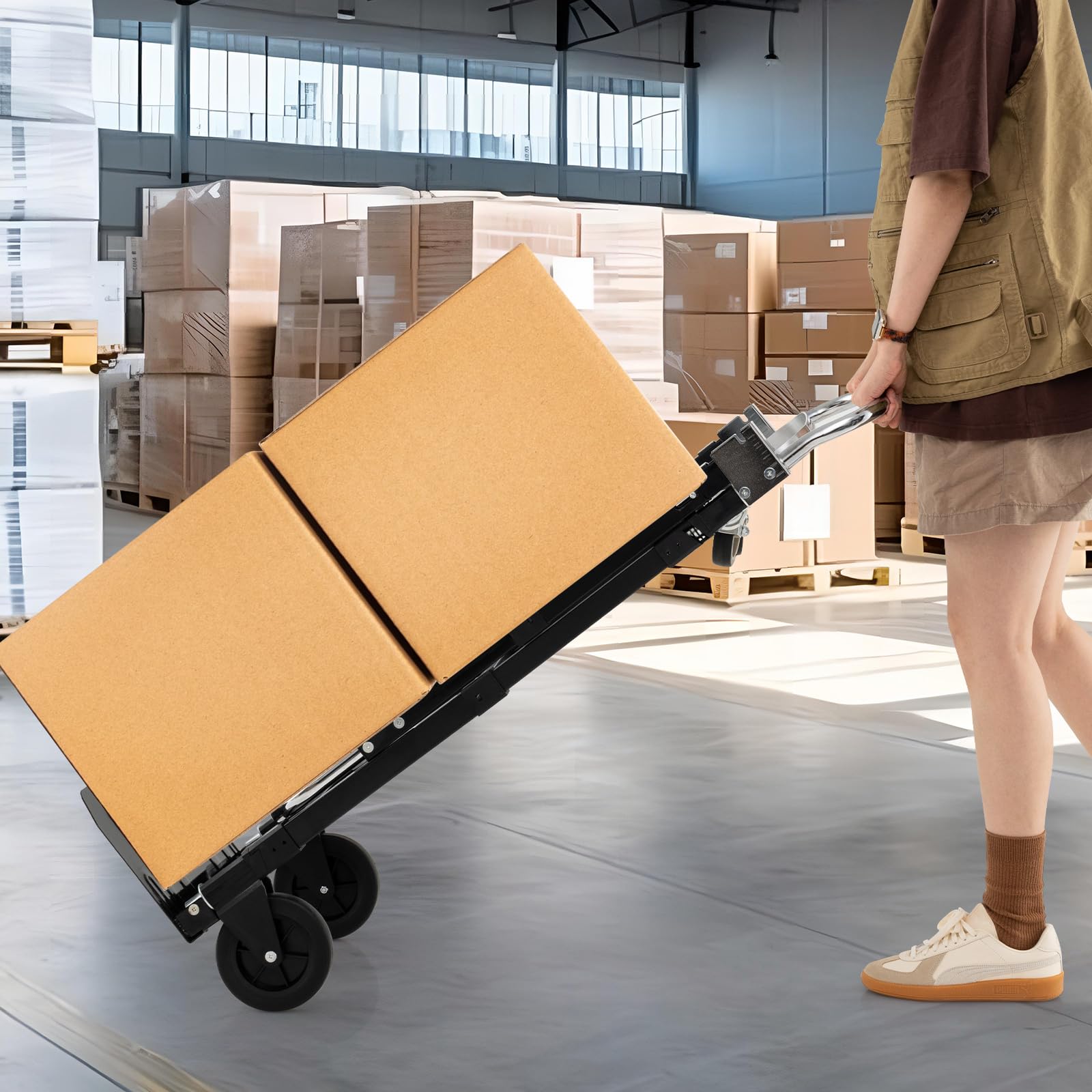 COSTWAY 2-in-1 Transportwagen Sackkarre klappbar, Handwagen mit Teleskopgriff & Verstellbarer Länge, Plattformwagen max. 272 kg, Transportkarre max. 135KG, Rollwagen Werkstatt mit 360° Lenkrollen