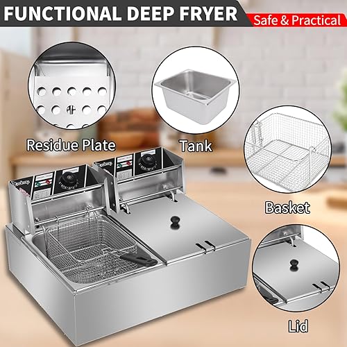 Miniatura 4 de YBLFDY Freidora eléctrica con cesta para uso doméstico, freidora grande de 12.7 cuartos de galón  12 L con control de temperatura, freidora
