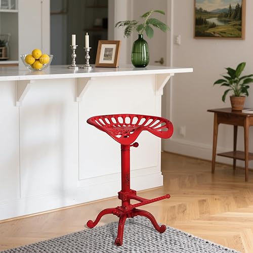 Miniatura 2 de Diwhy Rustic Industrial Farmhouse Tractor Seat Adjustable Bar Stool Industrial bar Chair (Aged Red, Cast Iron) Rojo añejado,Óxido,blanco (Aged