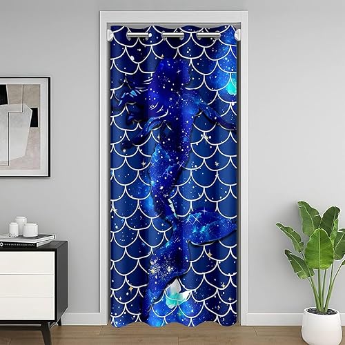 Miniatura 23 de Cortina de puerta de serpiente para privacidad de puerta, cortina opaca de serpiente azul, cortina de puerta de escamas azules reptiles 3D, cortina