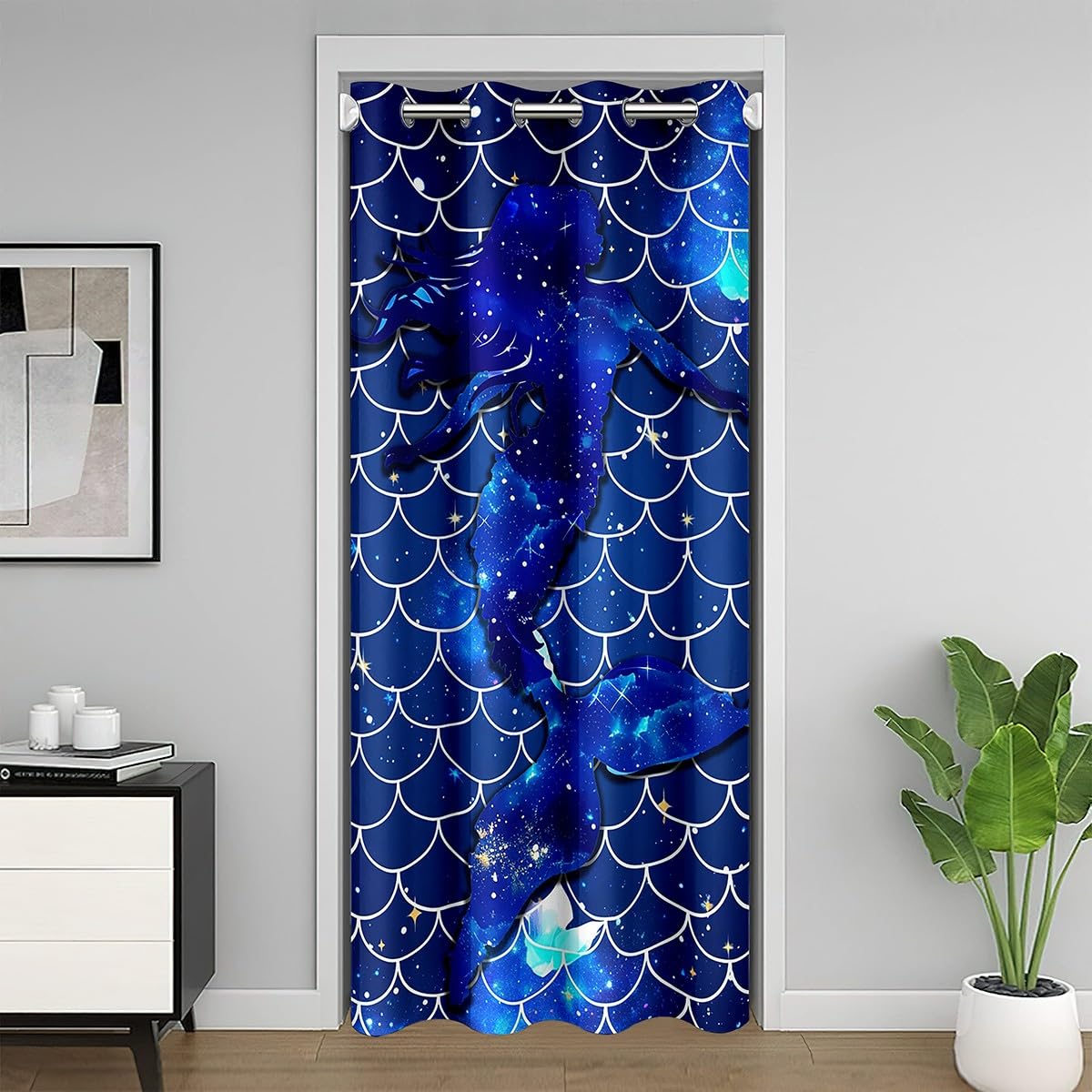 Mermaid Door Curtain For Doorway Privacy, Girls Mermaid Fish Scales Blackout Curtain, Galaxy Doorway Curtain Tapestry, Ocean Sea Animal Door Drape For