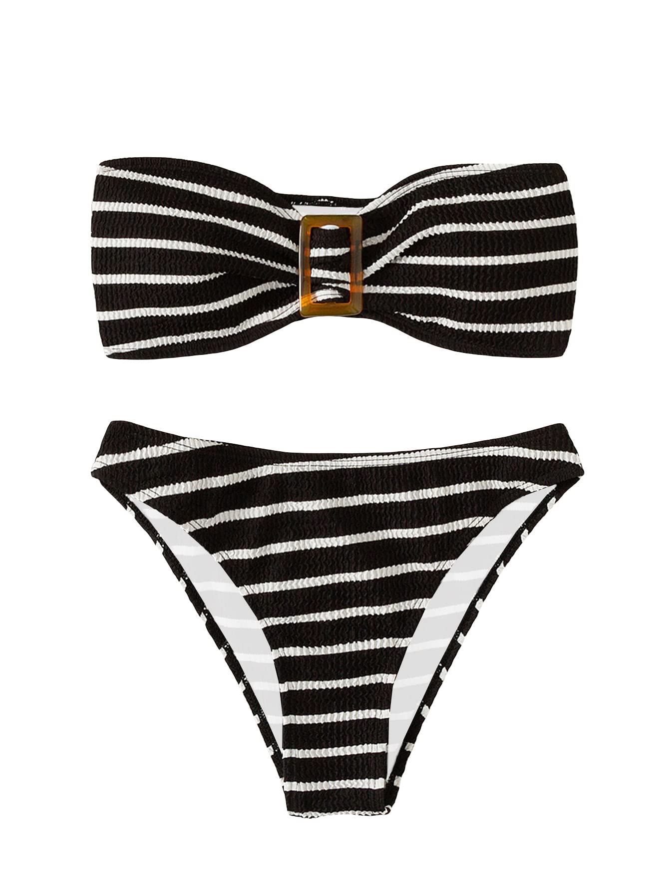 GORGLITTER Women's 2 Piece Strapless Swimsuit Striped Bandeau High Waisted Thong Bikini Set Bathing Suit