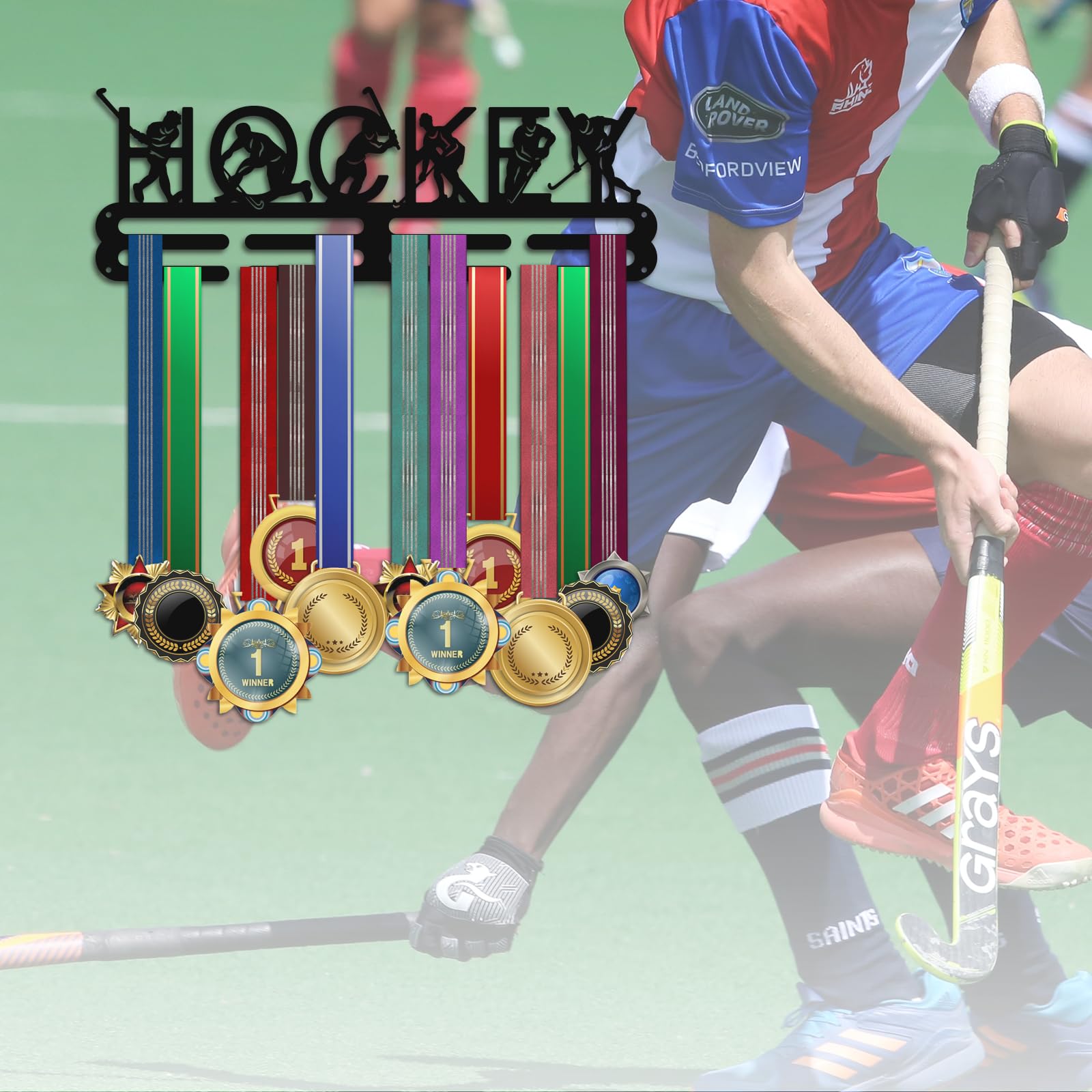 PH PandaHall Soporte para medallas de hockey, soporte para medallas de hockey, 15.7 pulgadas, colgador de cinta, exhibición de medallas, estante de pared, atletas deportivos, premios Cheer