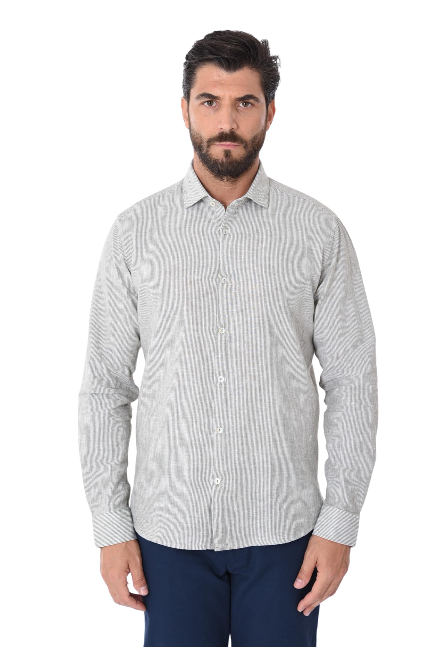 Camicia Lino Uomo Millerighe con Collo Francese Camicia Estiva Elegante
