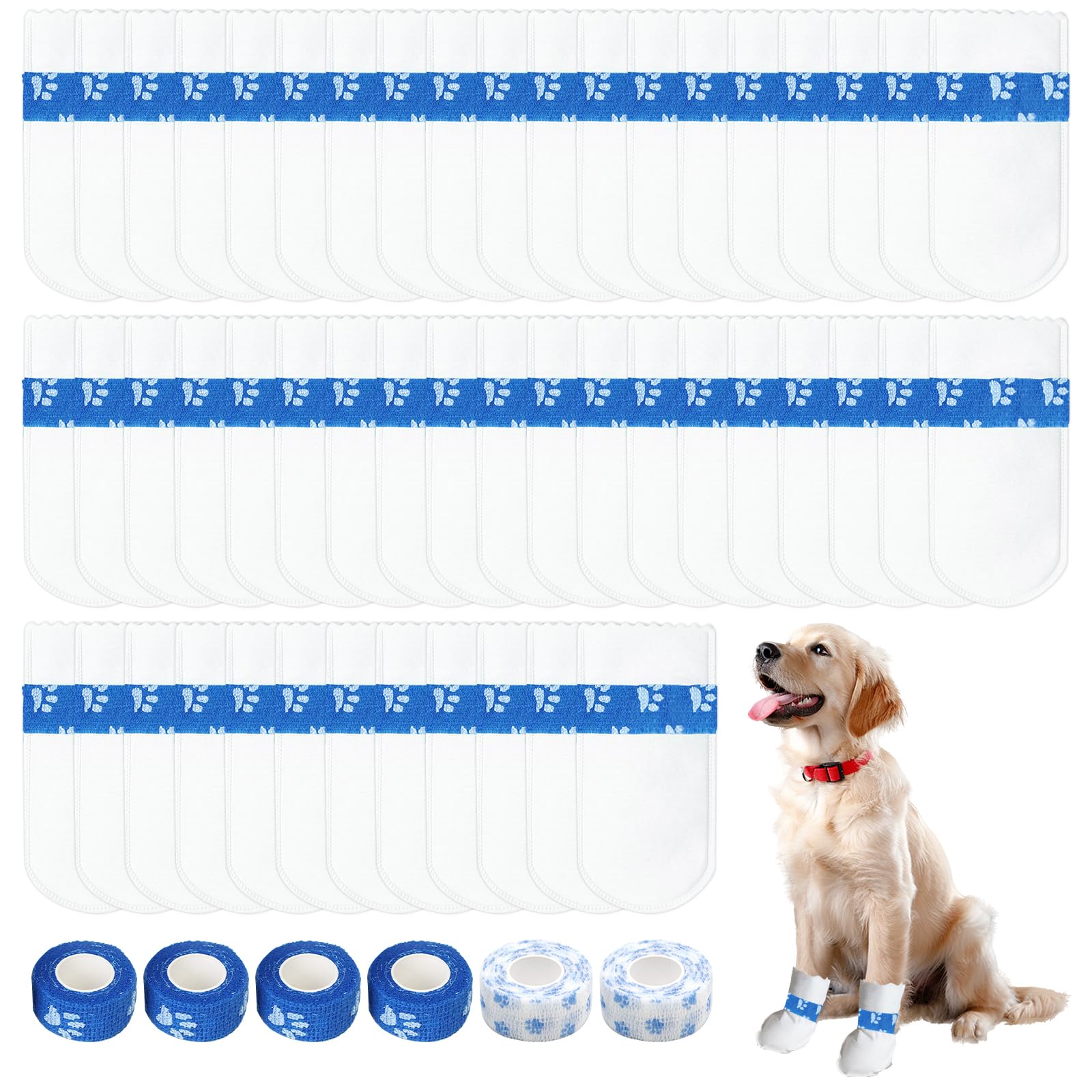 50Pcs Disposable Dog Shoes, Disposable Pet Socks with 6 Volumes Dog Paw Bandage, Lightweight Breathable