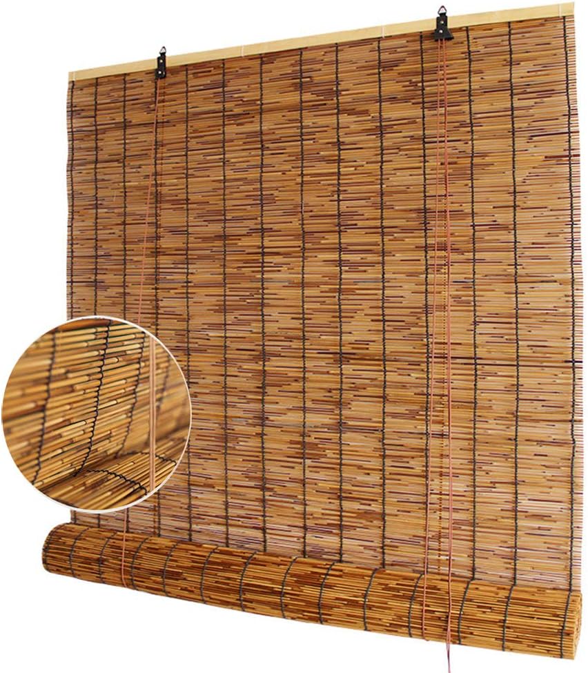 YUANJJ Roller Shades - Natural Bamboo Roller Blinds - Reed Roll Up Shades - Blackout Curtains - Chinese Retro Style, Indoor/Outdoor Decoration, Customizable