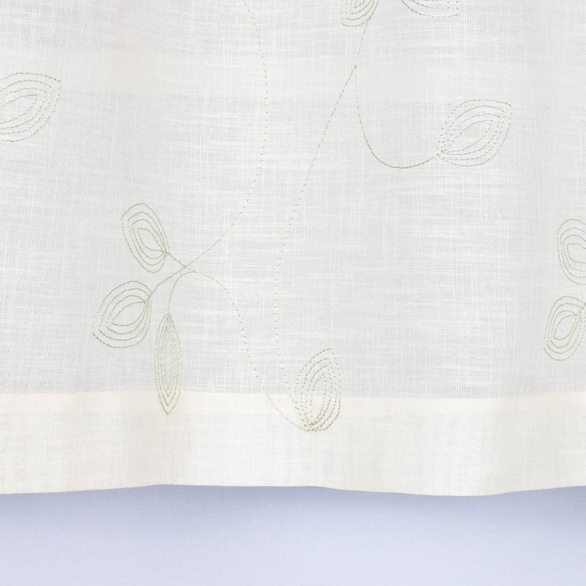 SCHÖNER LEBEN. Rideau brise-bise bio en coton bio avec broderie feuilletée - Structure en lin - Blanc laineux - Vert - 150 x 50 cm