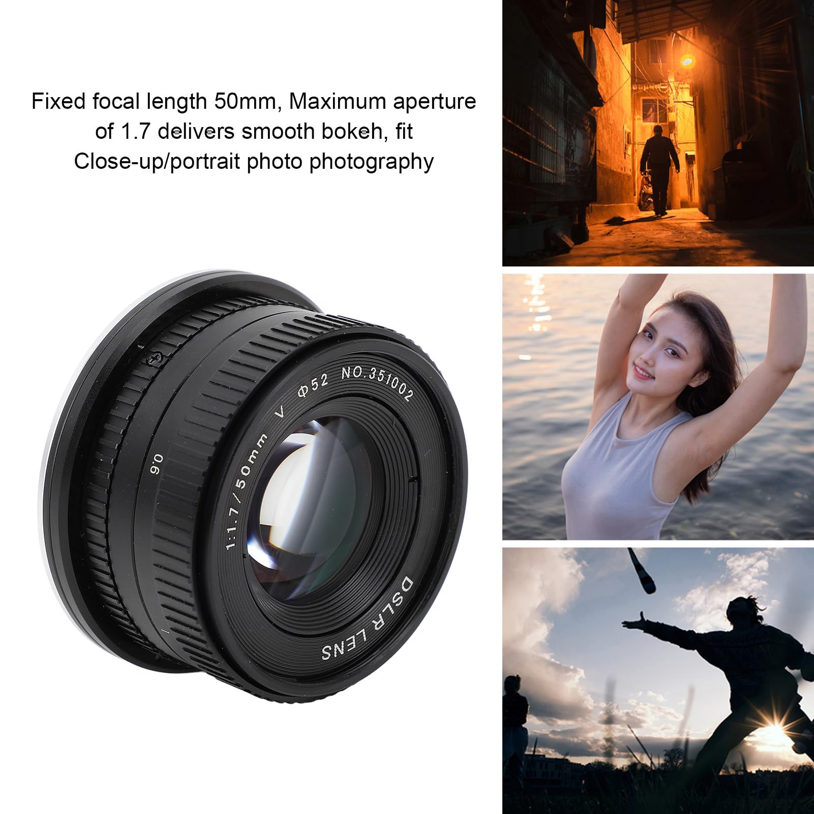Obiettivo per Fotocamera da 50 Mm F1.7, Obiettivo con Messa a Fuoco Manuale Ad Ampia Apertura Full Frame per Fotocamere DSLR con Attacco EF, Rivestimenti Multistrato