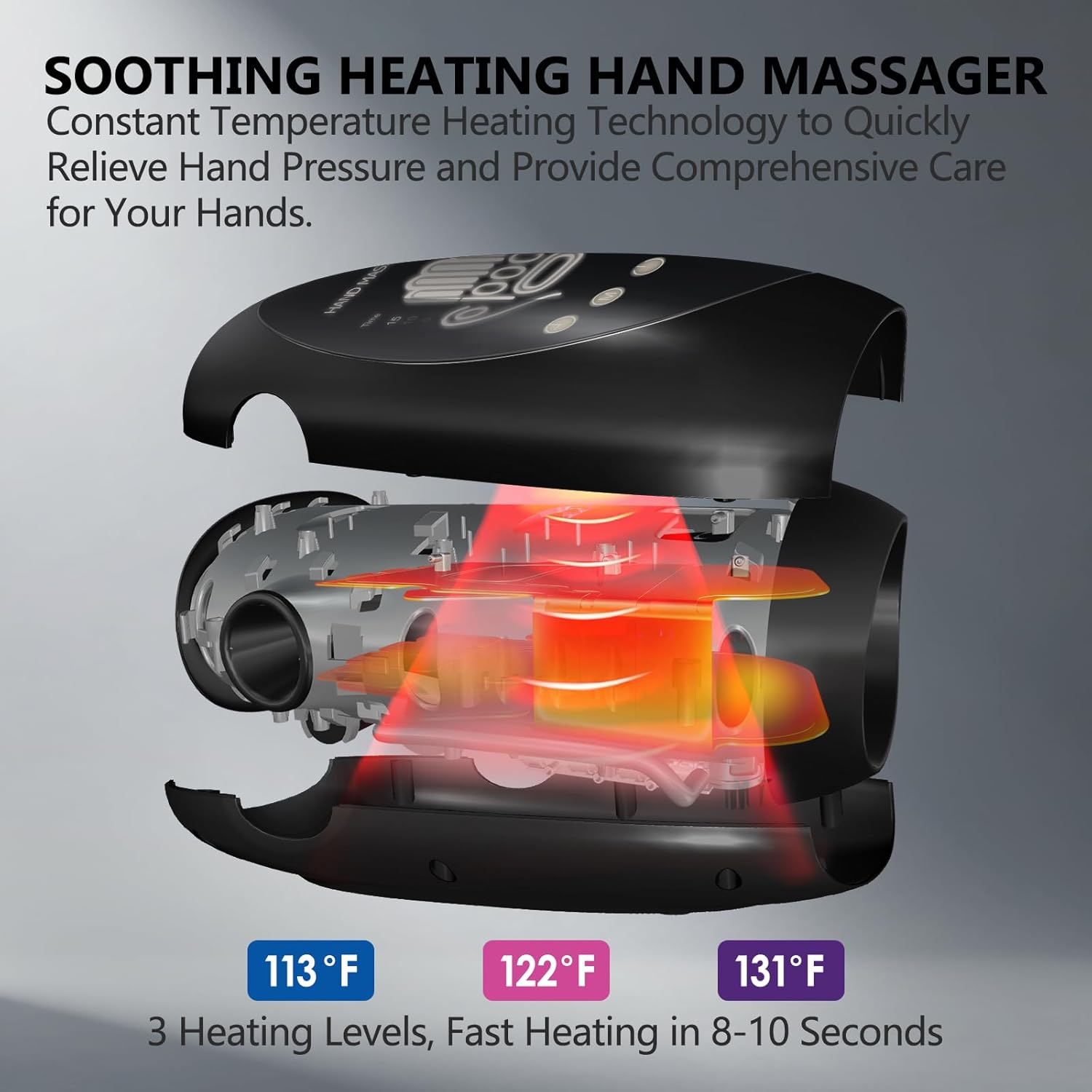 FSA Hand Massager with Heat and Compression for Arthritis Pain Relief, with 5-Finger Individual Therapy, Wrist Support, Fits All Hand Sizes,Rechargeable & Portable(Black)