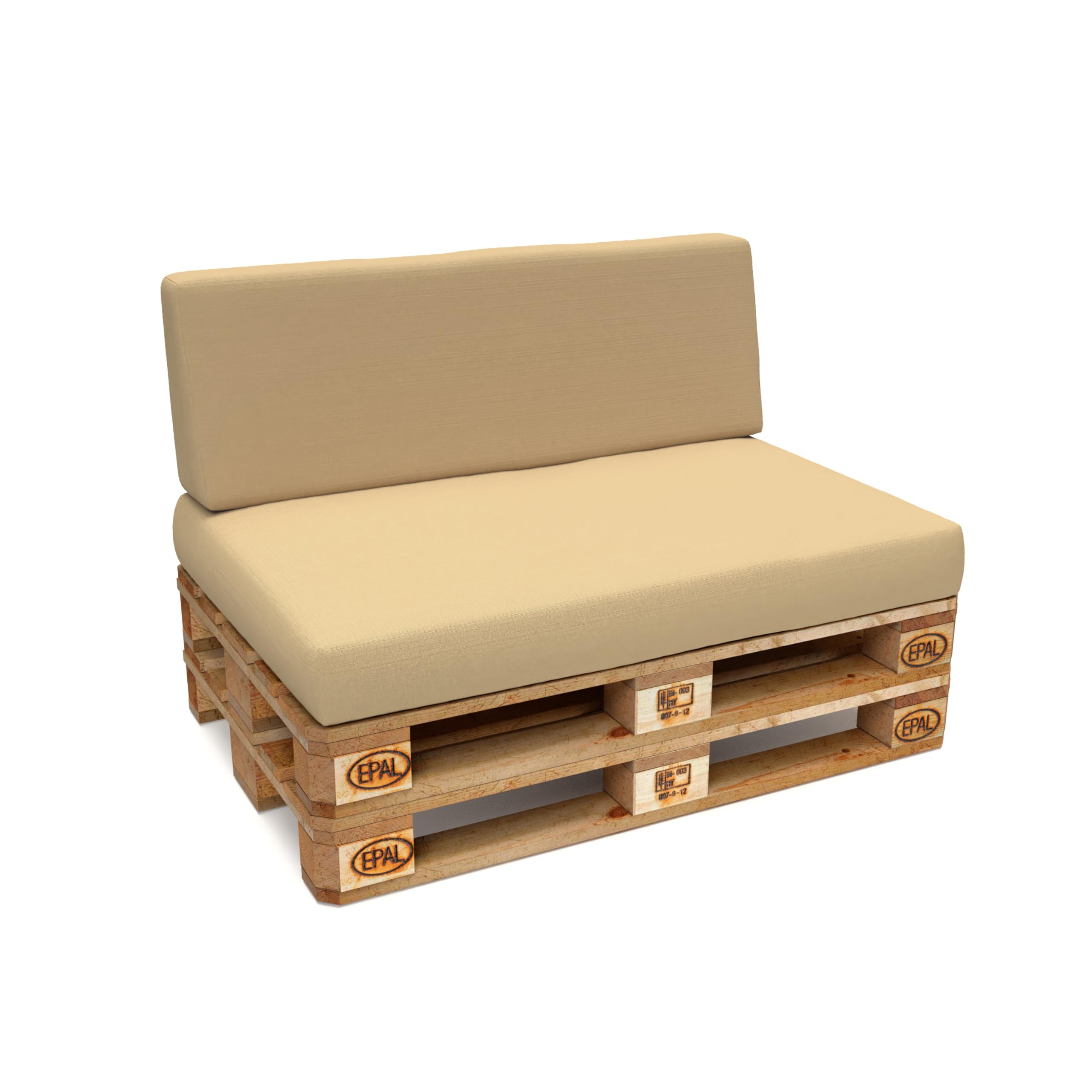 POKAR 2 Cojines para Europalés/Europalet Resistente al Agua: 1x Cojín-Asiento 120x80x12cm +1x Cojín-Respaldo 120x40x12cm, Espuma Fría, para Sofá de Paletas, sin Palés, Beige