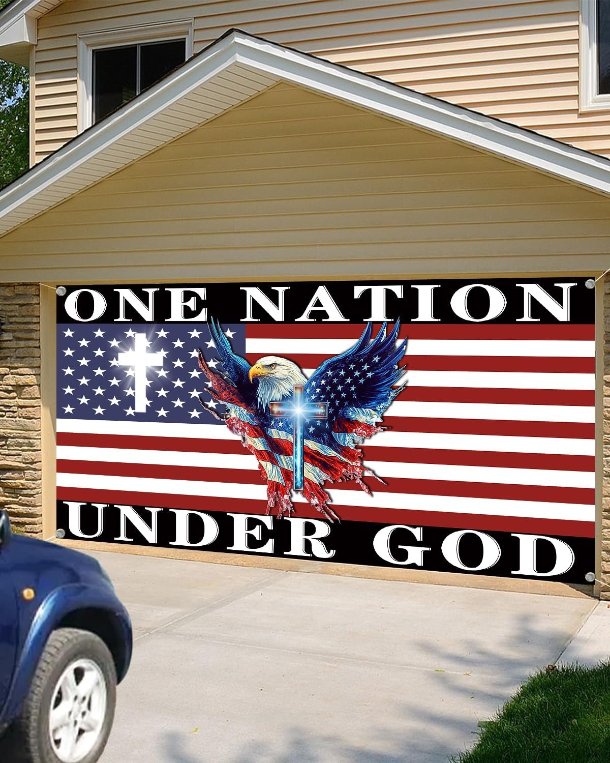 American Flag and Bald Eagle Theme Garage Door Decorative Banner, 4th of July Patriotic Garage Door Banner Cover, Independence Day Decor Indoor Outdoor Wall Photography Studio Booth Background