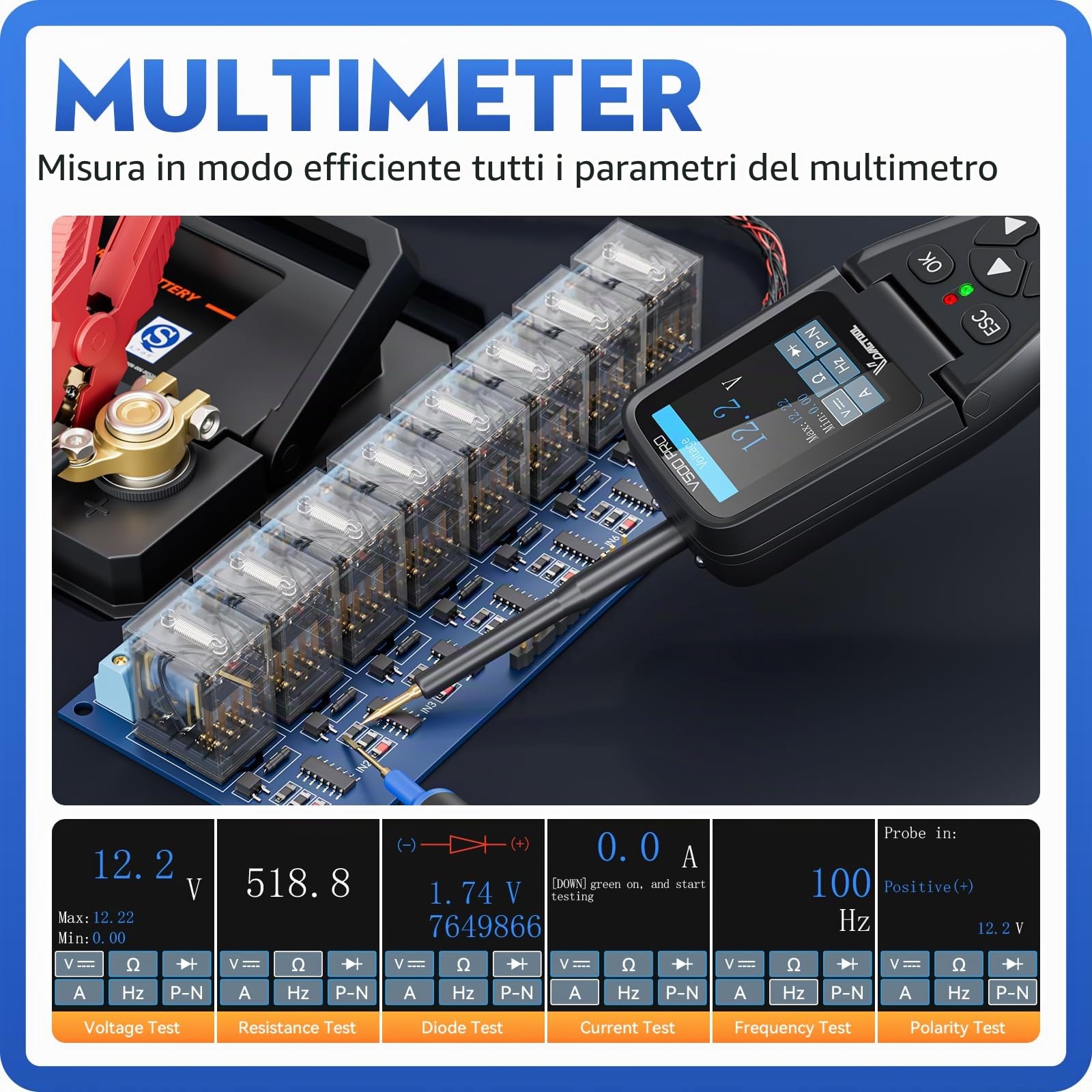 VDIAGTOOL V500 Pro Tester Sonda per Circuiti Elettrici con Cerca Filo Interrotto, Multimetro Oscilloscopio Relè Iniettori Test, Ricercatore Corto Circuito Aperto AC DC 9V-30V, Tracciatore Cavi 20FT