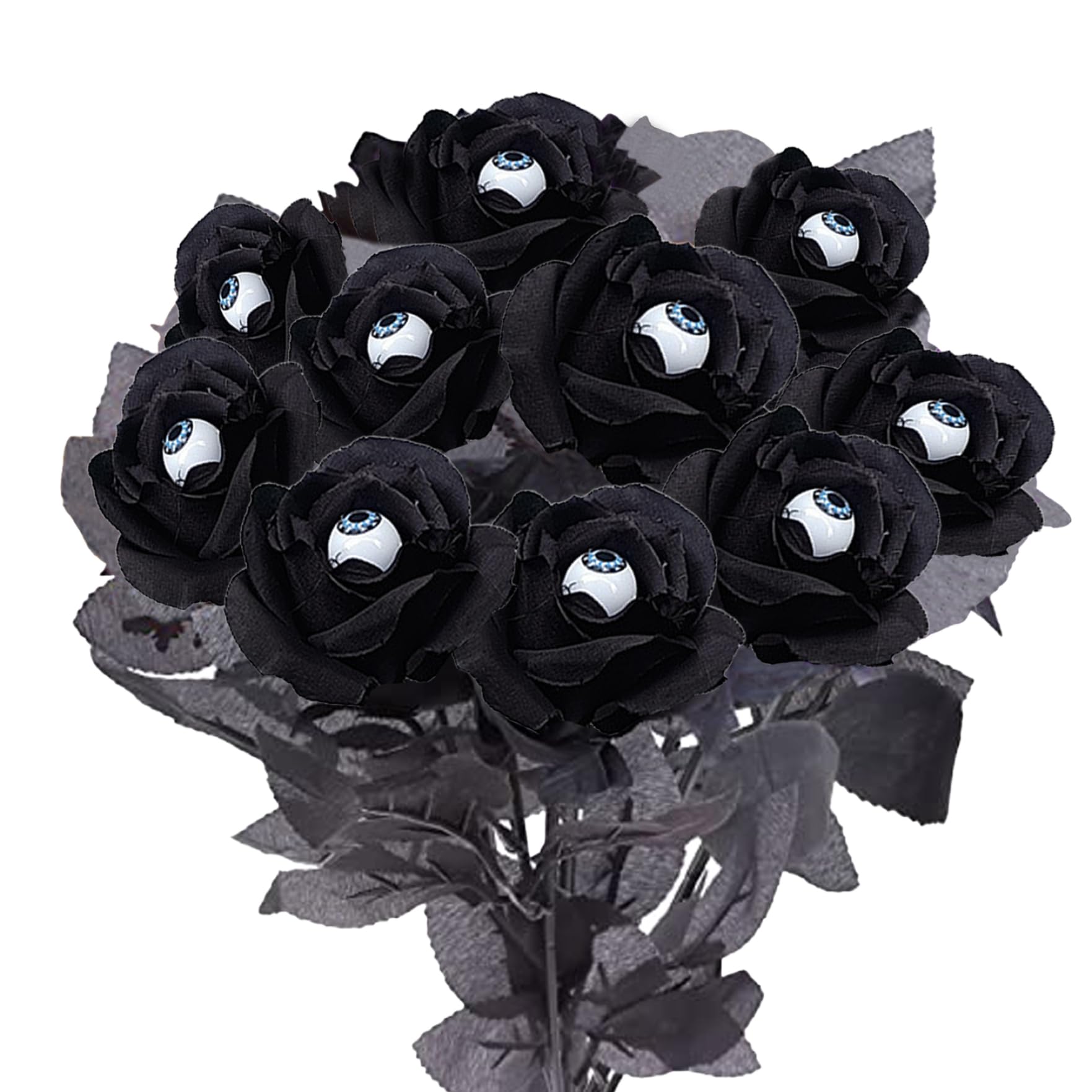 Roses artificielles noires fausse rose de soie avec globes oculaires pour halloween