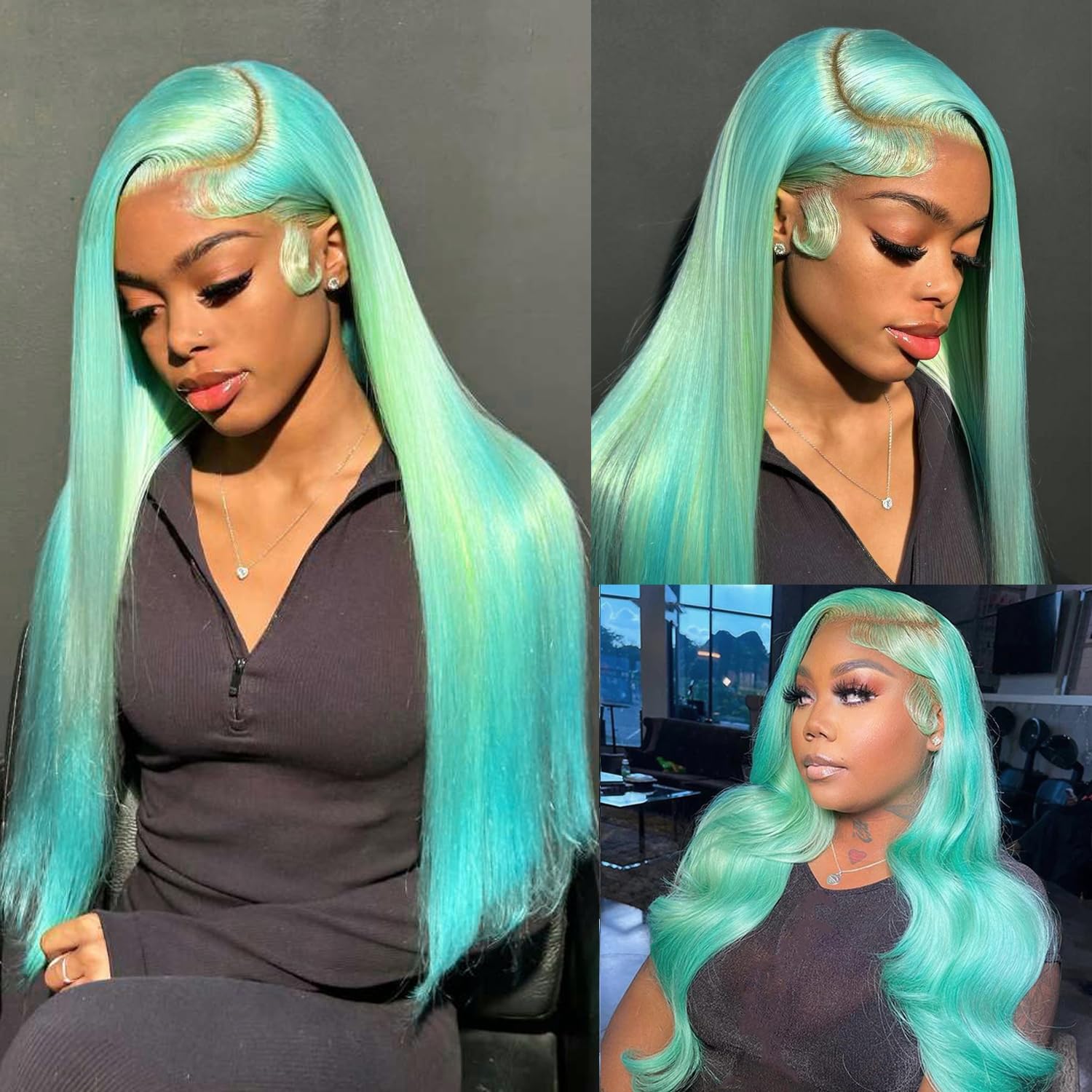 Greenish Blue Full lace wig 20-22 inches Amazon.com : Anlimer13x6 Blue Lace Frontal Wig Mint Green  main image 2