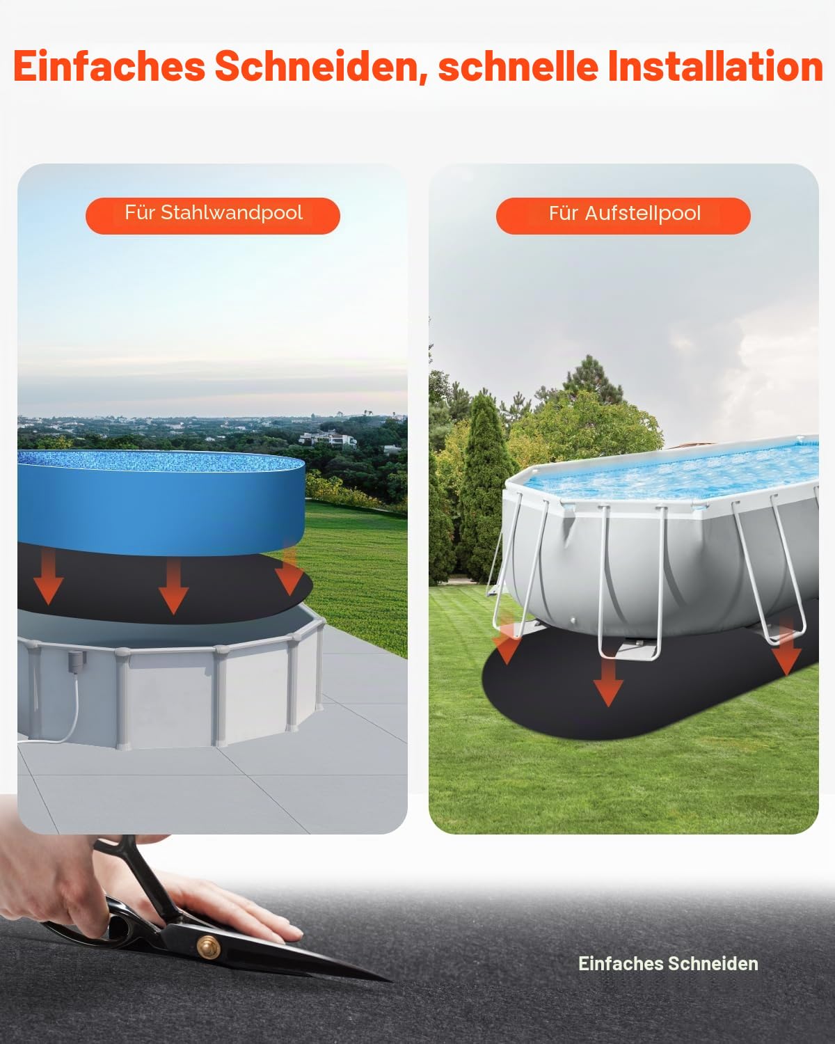 VEVOR Ovale Poolunterlage, 3,6x7,3 m, Bodenplane für oberirdische Schwimmbecken, extra Dicke Bodenschutzplane, Poolmatte aus Geotextilmaterial, verlängert die Lebensdauer der Folie