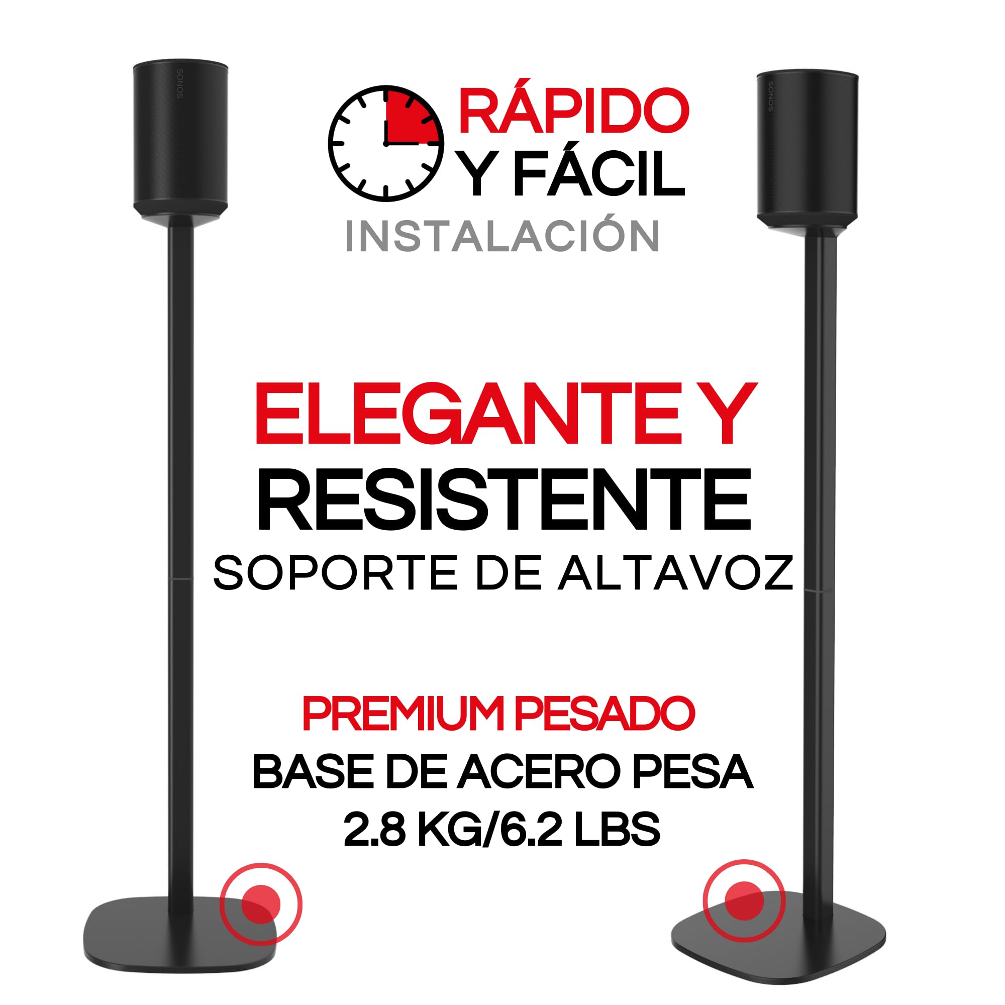 Sound bass ERA 100 Soporte de Suelo, Paquete Doble (2pcs), Compatible con Sonos ERA100 & ERA 100 SL, Sonos One & Play:1 Speakers, Accesorios Incluidos, Diseñado en el Reino Unido, Doble, Par (Negro)