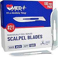 Vista 13 de Paquete de 100 cuchillas desechables de bisturí #22, cuchillas quirúrgicas tamaño 22, herramienta de hoja dermaplane de acero de alto carbono. Hoja