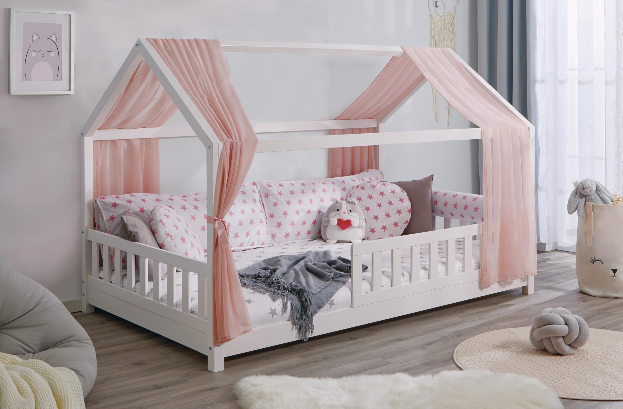 TiCAA Betthimmel Hausbett Tüll (2er Set) – Kinderbett Vorhang aus Polyester, Stoffhimmel, Hausbett Deko für Mädchen & Jungen