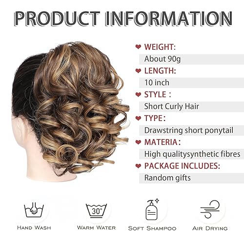 Miniatura 2 de Extensión de cola de caballo, cola de caballo con cordón de 10 pulgadas, extensiones de cabello ondulado corto ondulado, peluca de cola de caballo