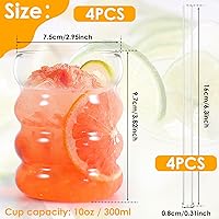Vista 4 de Juego de 4 vasos de vidrio acanalados con pajitas de vidrio, vasos de café helado estéticos de 10 onzas, vasos de burbujas, cristalería acanalada