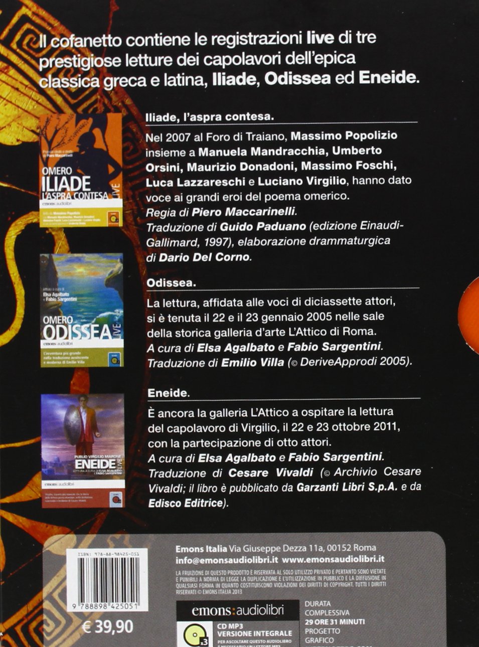 La grande epica: Odissea-Iliade-Eneide. Audiolibro. 3 CD Audio formato MP3 (Classici)