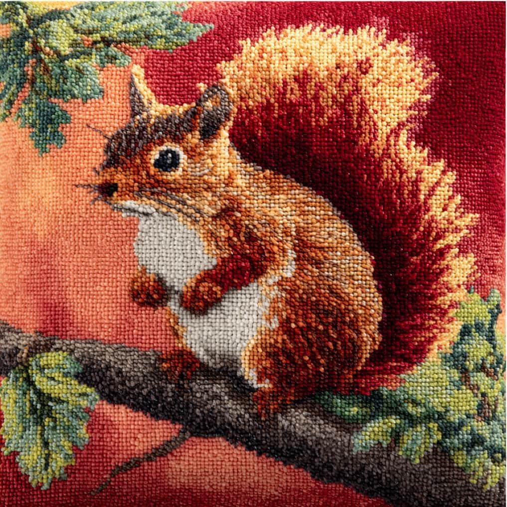Taxpy DIY Latch Hook Pillow Kit Pre-Printed Hook and Latch Rug Kits Red Squirrel 17X17 Inch.Cross-Stitch Embroidery Cushion Cover for Home Sofa Decoration