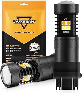 Auxbeam 3157 LED Bulbs P27/5W T25 3157 3057 3155 3457 4157 Switchback, 300% Brighter White and Amber Dual Color Bulb with Projector for Car DRL Turn Signal Lights Parking Lights
