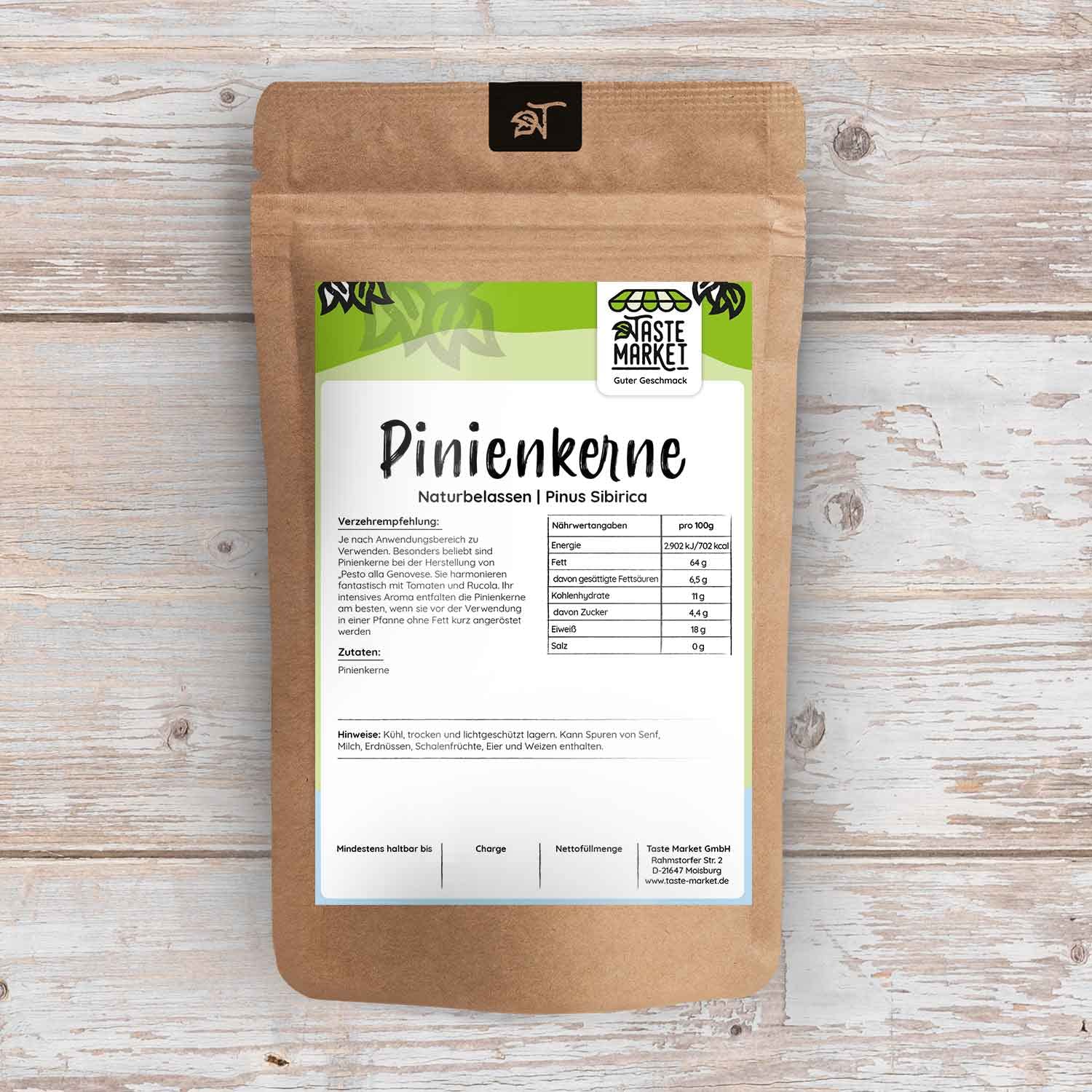 Pinienkerne 1 kg GRÖSSENAUSWAHL | unbehandelt und naturbelassen | Taste Market Qualität (1 kg)