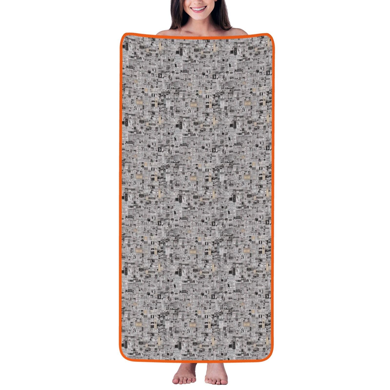 JBJGKHLP Newspaper Print Women Men Couples Coral Velvet Bath Towel Ultra-Soft For Home Bathroom Travel