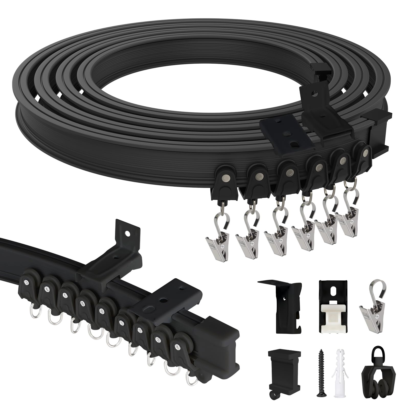 EFUTURETIME 5M Curtain Rail for Ceiling and Wall Curtains, Black