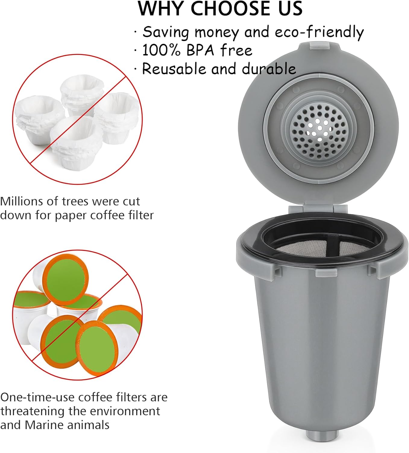 Newly upgraded Reusable Filter Cup for Cuisinart, Compatible with Cuisinart #SS-RFC HomeBarista Reusable Filter Cup, Light Gray (2 Pack) - Image 5