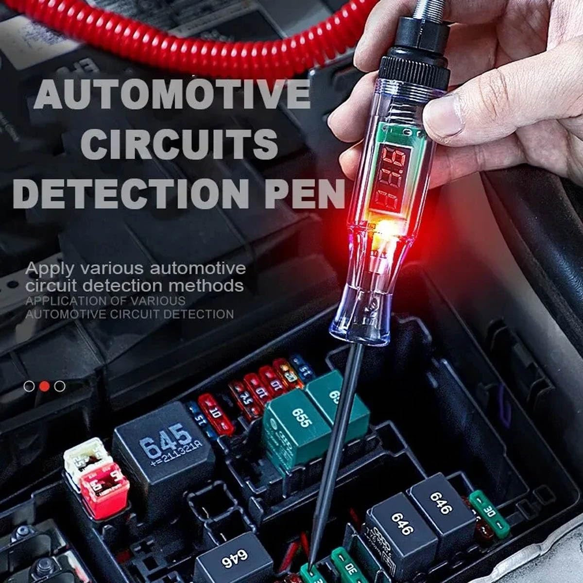 Car LED Circuit Detection Digital Display Pen, 6V/12V/24V Line Multifunctional Induction Test Pen with Retractable Spring Wire, Two-Way Voltage Tester, Universal Accessories for Car (Red)
