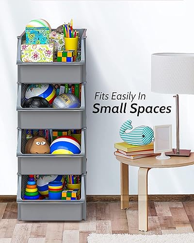 Miniatura 4 de Skywin Contenedores apilables de plástico para despensa, contenedores apilables para organizar alimentos, cocina y baño (gris, paquete de 8)